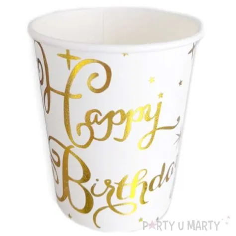 kubeczki papierowe happy birthday bialo zlote dekoracjepolska 266 ml 10 szt
