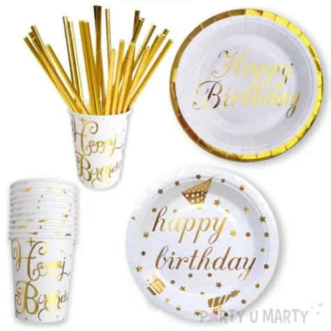 kubeczki papierowe happy birthday bialo zlote dekoracjepolska 266 ml 10 szt