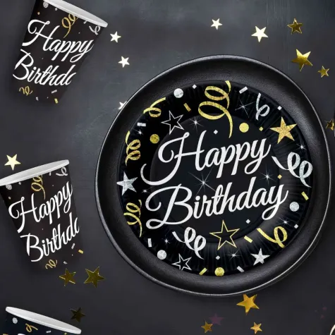 kubeczki papierowe happy birthday czarny godan 250 ml 6 szt