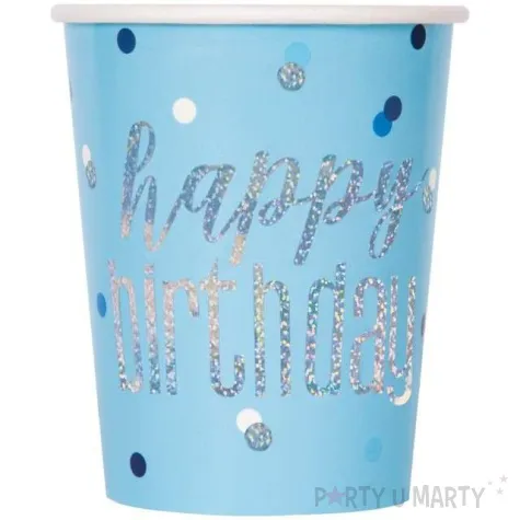 kubeczki papierowe happy birthday glitz grochy niebieskie unique 266 ml 8 szt