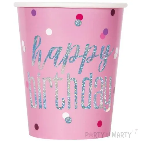 kubeczki papierowe happy birthday glitz grochy rozowe unique 266 ml 8 szt