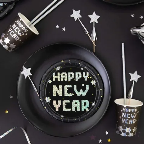 kubeczki papierowe happy new year nowy rok srebrno czarny partypal 220 ml 6 szt