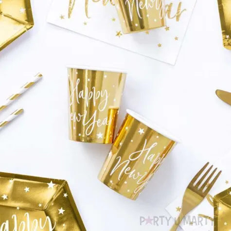 kubeczki papierowe happy new year zlote partydeco 220 ml 6 szt