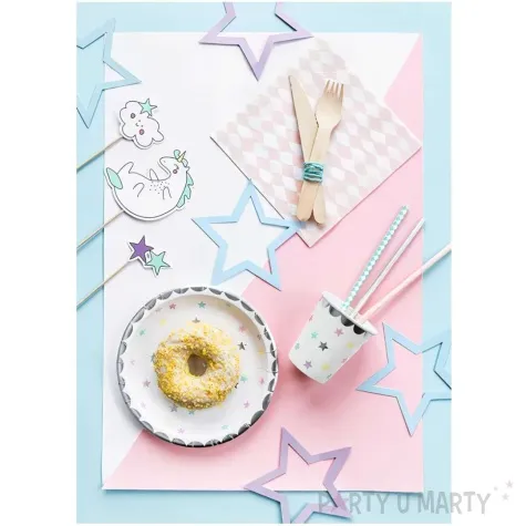 kubeczki papierowe jednorozec gwiazdki biale partydeco 180 ml 6 szt