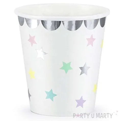 kubeczki papierowe jednorozec gwiazdki biale partydeco 180 ml 6 szt