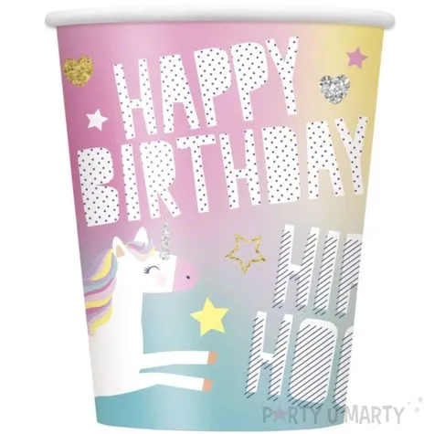 kubeczki papierowe jednorozec happy birthday unique 266 ml 8 szt