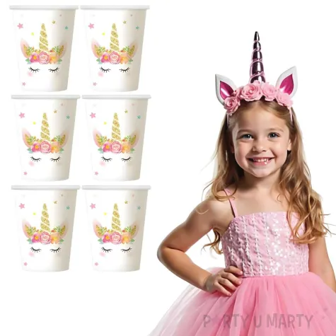 kubeczki papierowe jednorozec i gwiazdki dekoracja na urodziny bialy 266 ml 6 szt