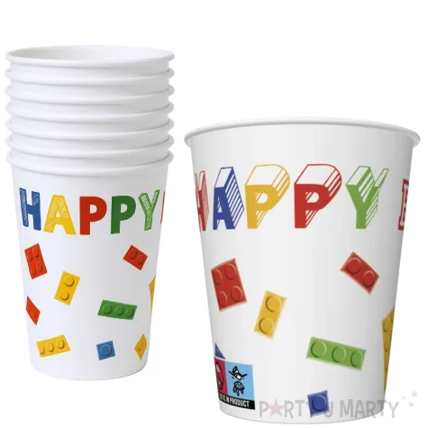 kubeczki papierowe klocki happy birthday maki 250 ml 8 szt
