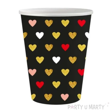 kubeczki papierowe kolorowe serduszka xoxo czarne godan 250 ml 6 szt