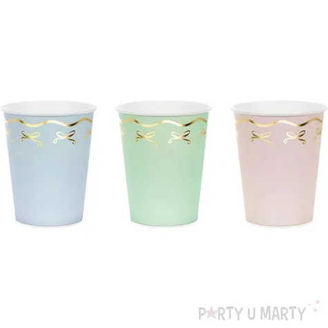 kubeczki papierowe kolorowe ze zlotym wzorem partydeco 220 ml 6 szt