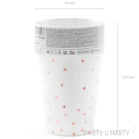kubeczki papierowe kropki partydeco 260 ml 6 szt