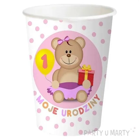 kubeczki papierowe moje 1 urodziny rozowe 6 szt