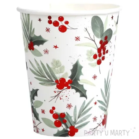 kubeczki papierowe ostrokrzew z czerwonymi owocami santex 270 ml 10 szt