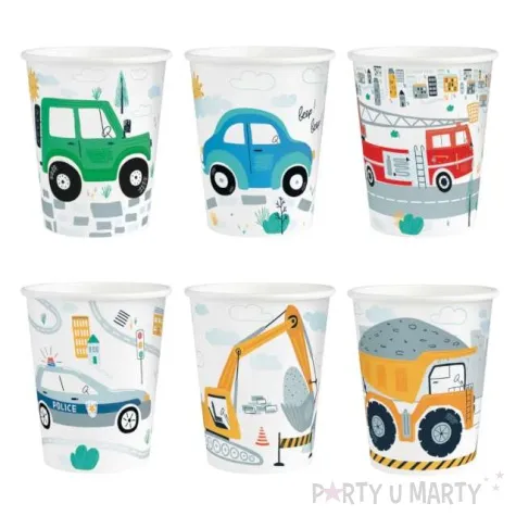 kubeczki papierowe pojazdy miejskie budowa mix partypal 220 ml 6 szt