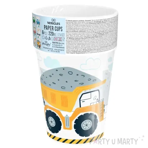 kubeczki papierowe pojazdy miejskie budowa mix partypal 220 ml 6 szt