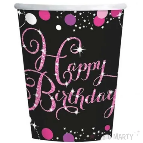 kubeczki papierowe urodziny happy birthday sparkling celebrations pink 266 ml 8 szt