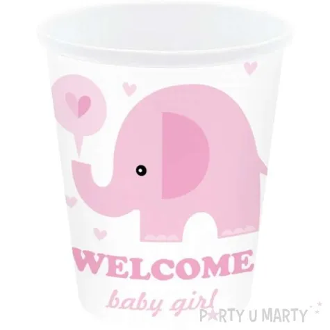 kubeczki papierowe welcome baby girl slonik bialo rozowy partypal 6 szt