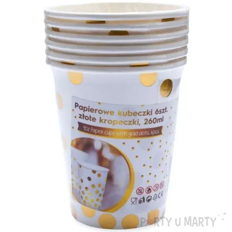 kubeczki papierowe zlote groszki biale kraszek 260 ml 6 szt