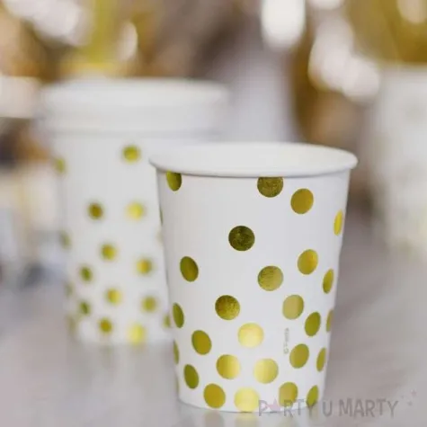 kubeczki papierowe zlote groszki biale kraszek 260 ml 6 szt