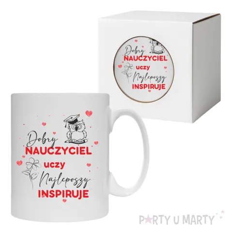 kubek dobry nauczyciel uczy najlepszy inspiruje bialy 330 ml