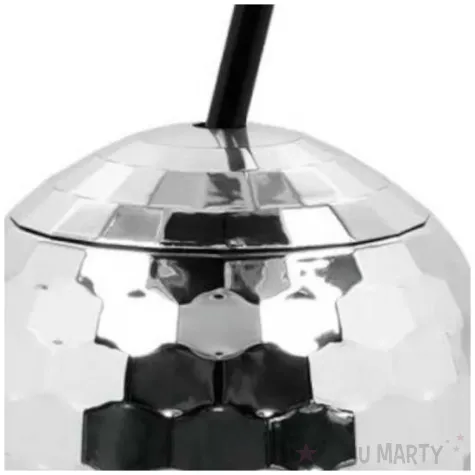 kubek plastikowy ze slomka kula disco srebrny boland 600 ml