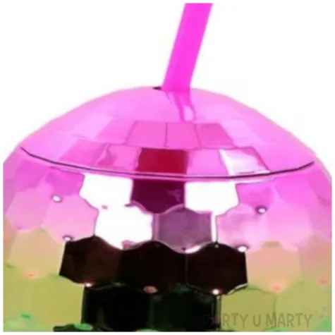 kubek plastikowy ze slomka kula disco teczowy boland 600 ml
