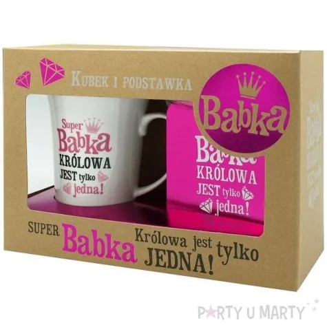 kubek super babka z podstawka rozowy pan dragon 350 ml