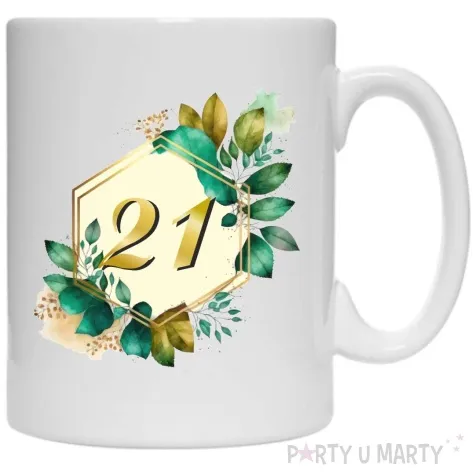 kubek szmaragdowe listki 21 urodziny 330 ml