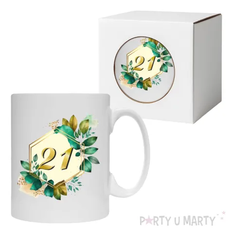 kubek szmaragdowe listki 21 urodziny 330 ml
