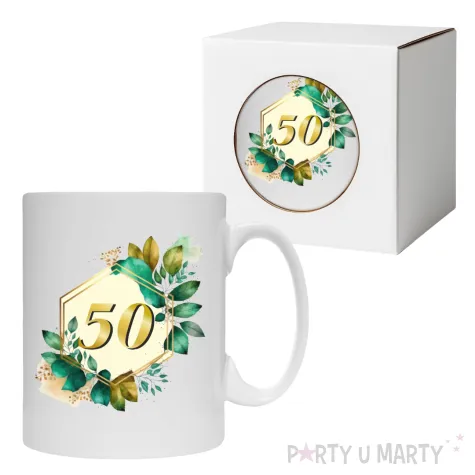 kubek szmaragdowe listki 50 urodziny 330 ml