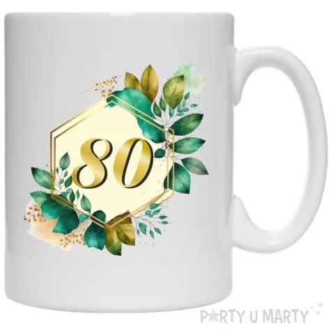 kubek szmaragdowe listki 80 urodziny 330 ml