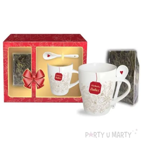 kubek z nadrukiem herbatka babci zestaw lyzeczka herbata bgtech 300 ml