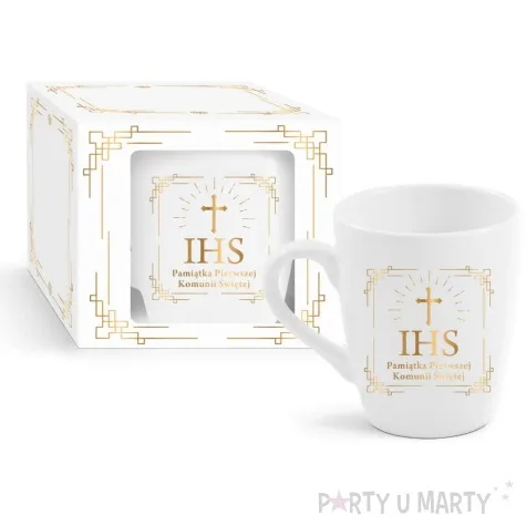 kubek z nadrukiem komunia pamiatka pierwszej komunii swietej z krzyzem ihs bgtech 300 ml