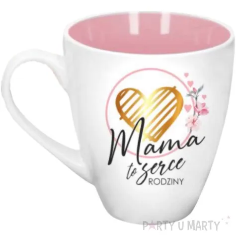 kubek z nadrukiem mama to serce rodziny serce bialy bgtech 470 ml