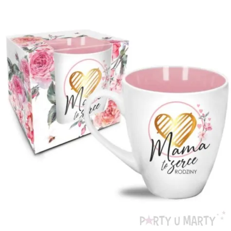 kubek z nadrukiem mama to serce rodziny serce bialy bgtech 470 ml