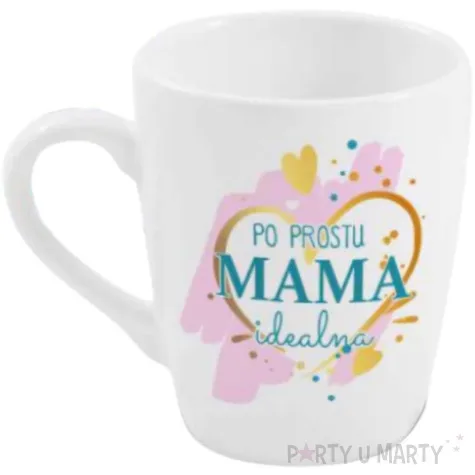 kubek z nadrukiem po prostu mama idealna bialy bgtech 300 ml