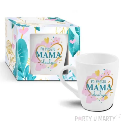 kubek z nadrukiem po prostu mama idealna bialy bgtech 300 ml