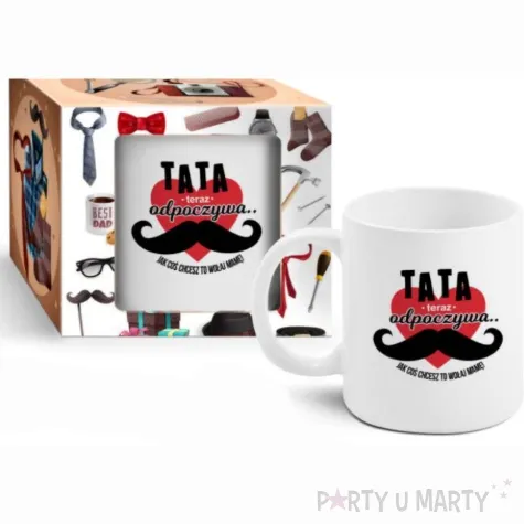 kubek z nadrukiem tata teraz odpoczywa jak cos chcesz to wolaj mame bgtech 300 ml