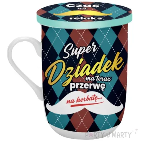 kubek z nadrukiem zaparzacz super dziadek ma teraz przerwe bgtech 330 ml