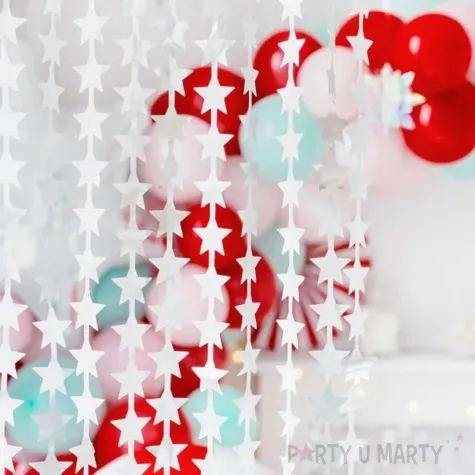 kurtyna gwiazdki srebrne partydeco 245 x 100 cm