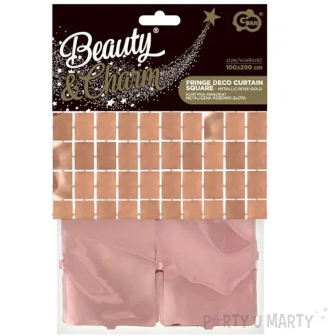 kurtyna na drzwi kwadraciki rozowe zloto godan 200 x 100 cm