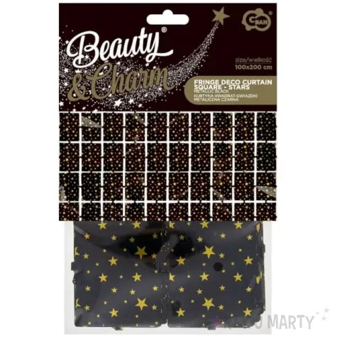 kurtyna na drzwi kwadraciki w gwiazdki czarna godan 200 x 100 cm