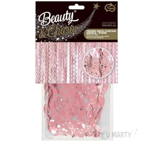 kurtyna na drzwi spirale srebrne gwiazdki rozowa godan 100 x 200 cm