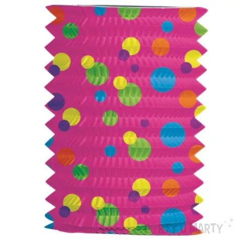 lampion papierowy kropki kolorowe rozowy folat 16 cm