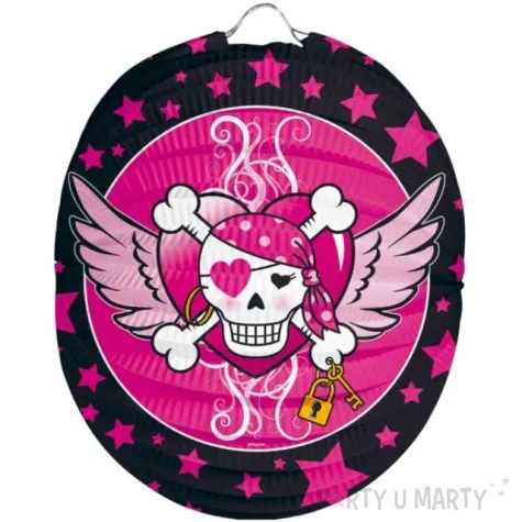 lampion papierowy piracka czaszka girl rozowy folat 22 cm