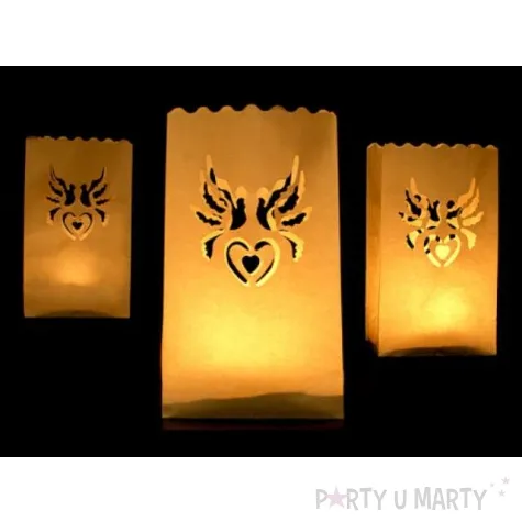 lampion torebki na swiece golabki i serce bialy partydeco 10 szt