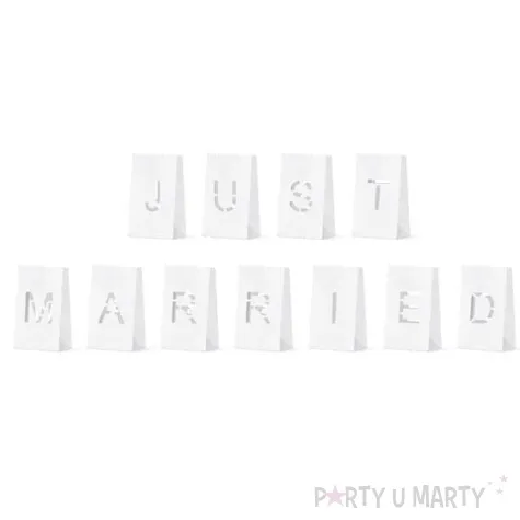 lampion torebki na swiece just married bialy partydeco 11 szt