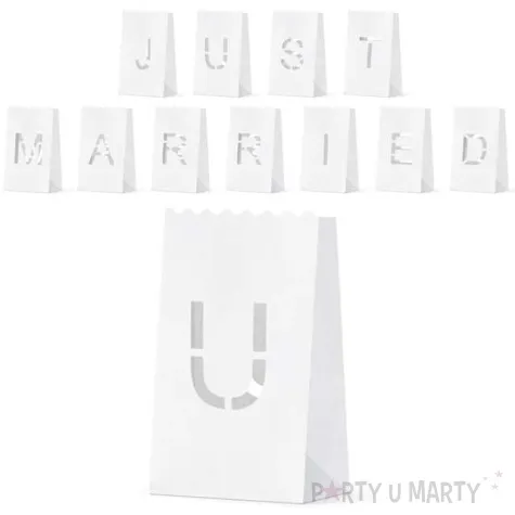 lampion torebki na swiece just married bialy partydeco 11 szt