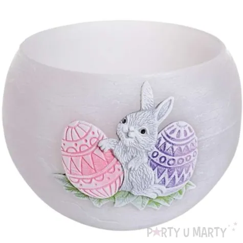 lampion wielkanocna kula z zajaczkiem szaro rozowy bartek candles 120 mm