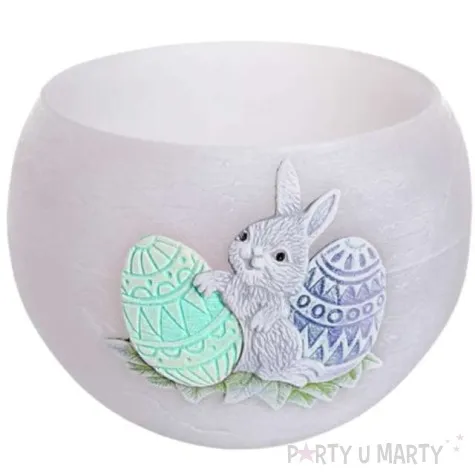 lampion wielkanocna kula z zajaczkiem szaro zielony bartek candles 120 mm